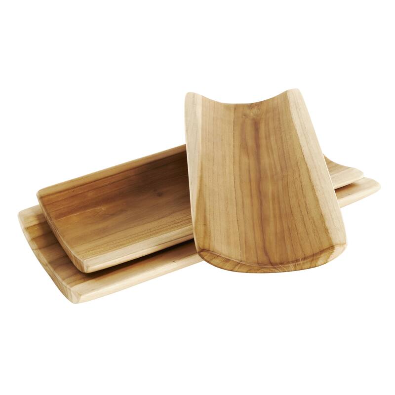 Teak Wood Handmade Minimalistic Curved Living Room Decor Tray - Set of 3 Brown - Roche River Decor