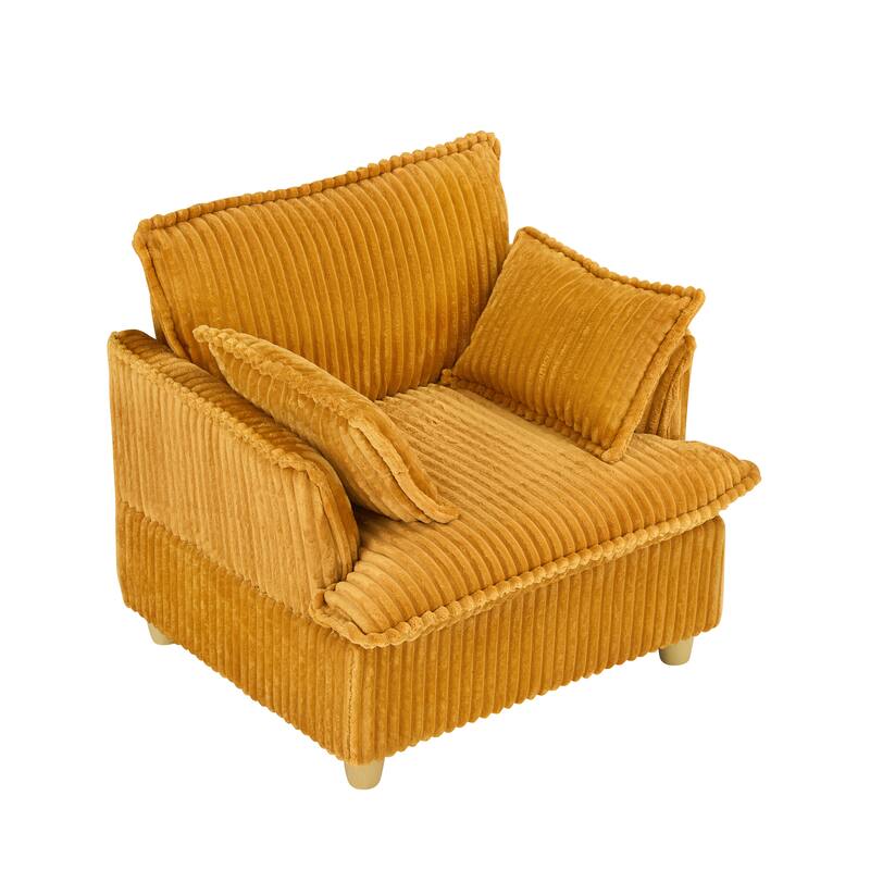 Single Sofa with Ottoman, Comfy Corduroy Upholstered Armchair, Lounge Chair with Throw Pillows for Living Room, Balcony