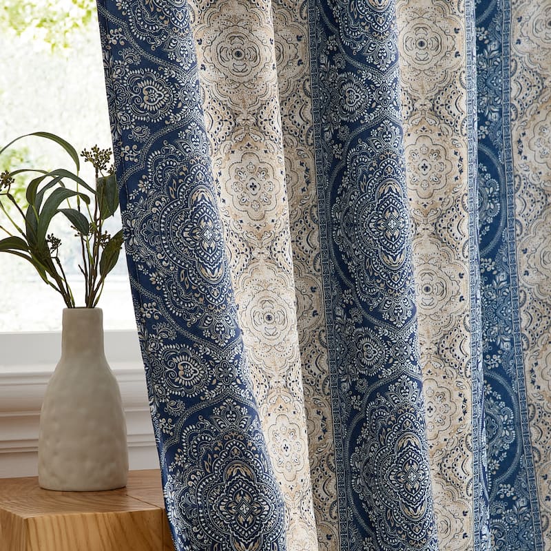 HLC.ME William Boho Damask Striped Window Back Tab Rod Pocket Curtains - Light Blocking Darkening Panels, Set of 2