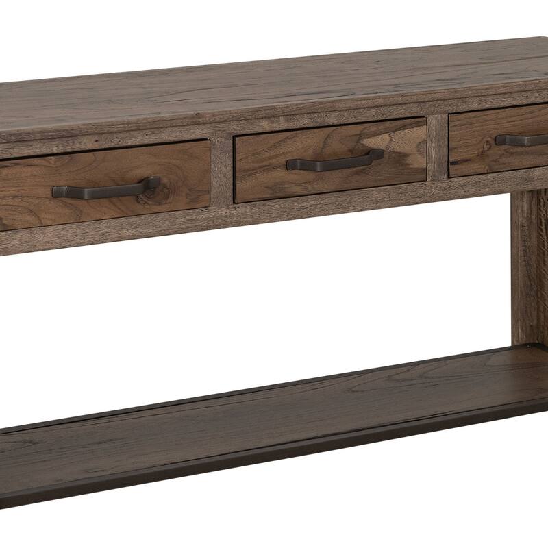 Tacey Sofa Console Table, 3 Drawers, Rustic Peanut Brown Wood, 54 Inch