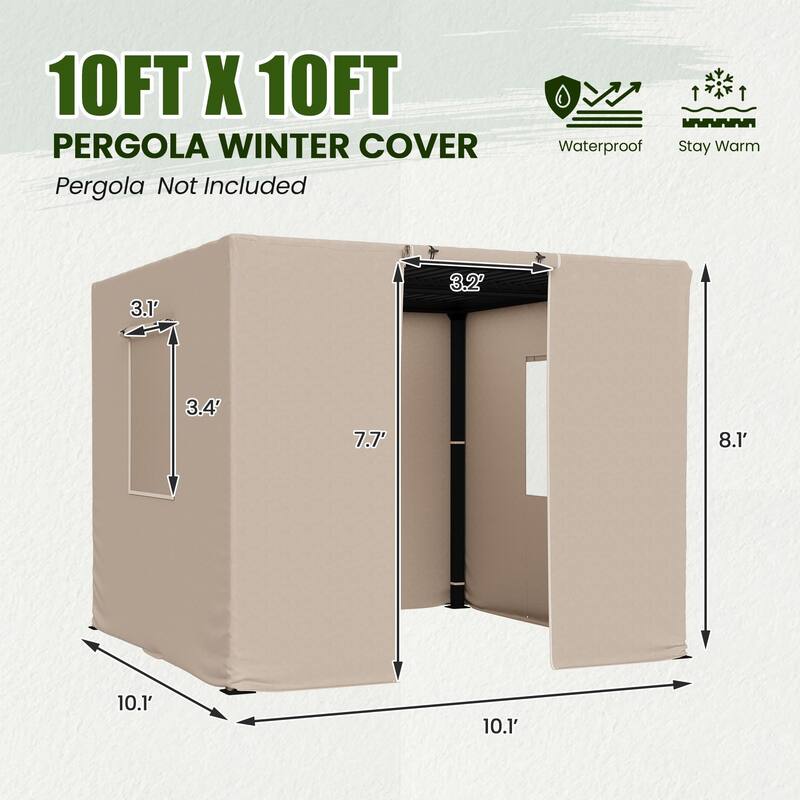 EROMMY Waterproof Pergola Winter Cover with Sidewalls, Mesh Windows and Roll-Up Door, All-Season Weather Enclosure