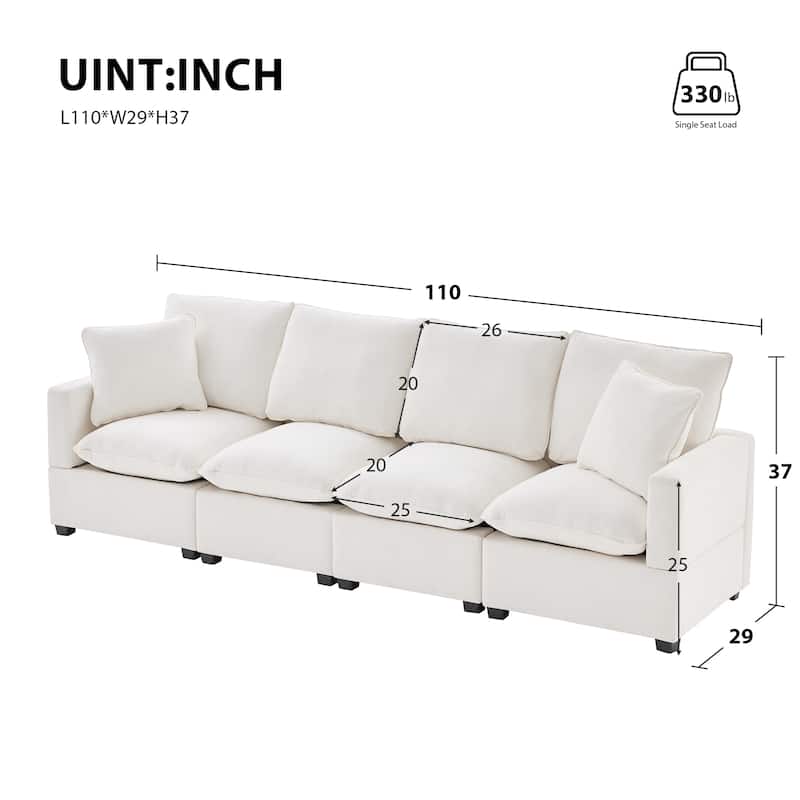 [VIDEO provided] [New] 110*29" Modern Modular Sofa, 4 Seat Chenille Sectional Couch Set with 2 Pillows Included, Freely Combinab