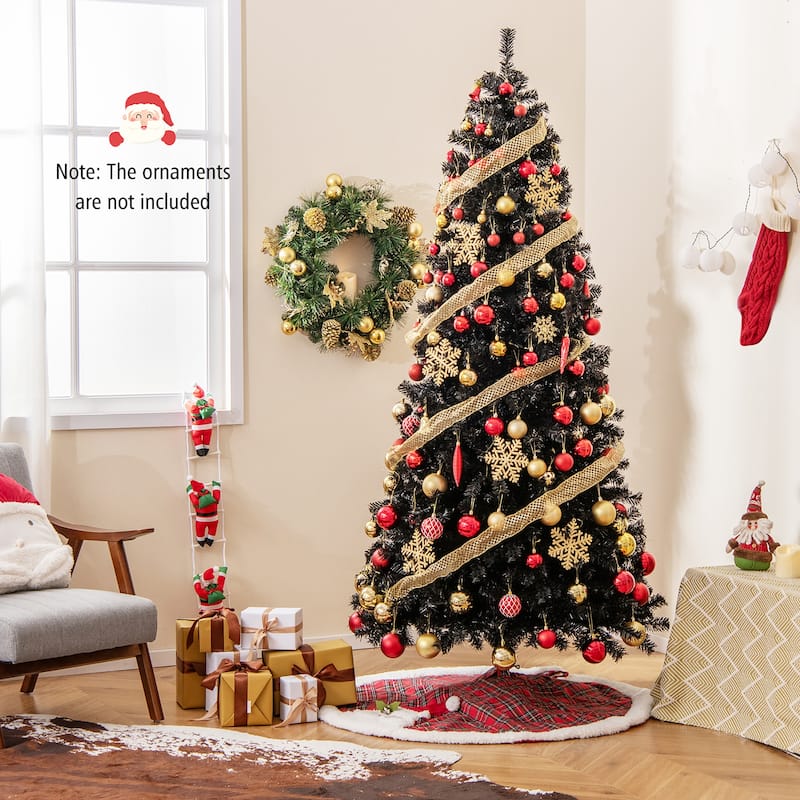 Gymax 6/7 FT Artificial Halloween Tree Pre-Lit Black Christmas Tree w/