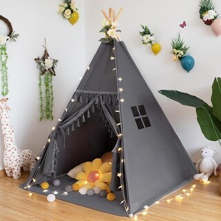 Kids Tent with Padded Mat, Lights, Carry Bag, Cotton Canvas Washable