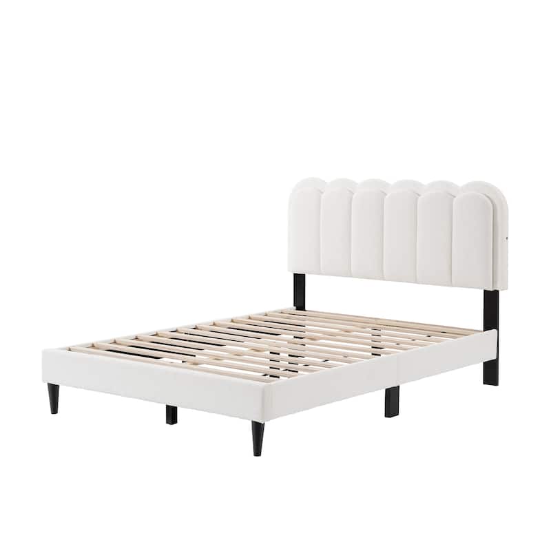 Christopher Knight Home - Olaf Cream Lambswool Petal Headboard Bed Frame with Ambient Light
