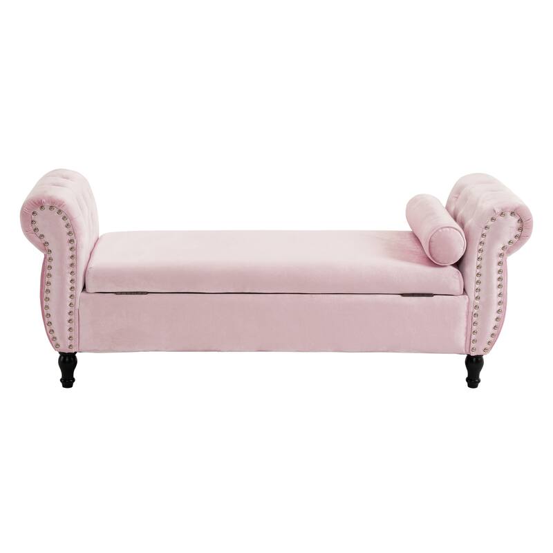 Velvet Multifunctional Storage Rectangular ottoman bench with 1 Pillow