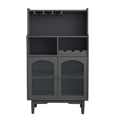 Modern Wine Cabinet Sideboard with Removable Rack and Wine Glass Rack and 2-Door Glass Cabinet for Living Room, Dining Room