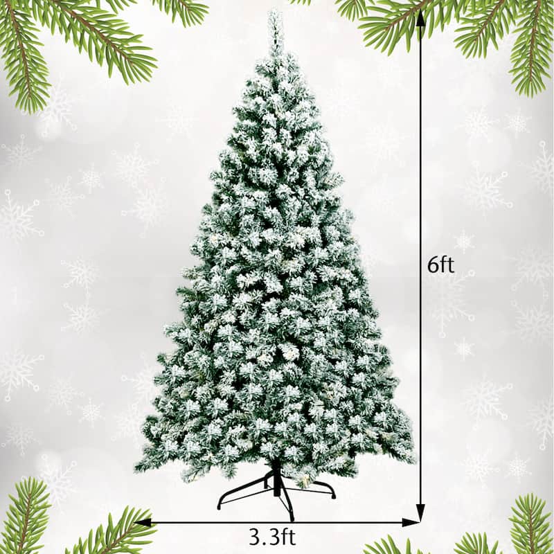 Gymax 6ft Pre-lit Snow Flocked Christmas Tree Hinged Pine Tree Holiday - See Details
