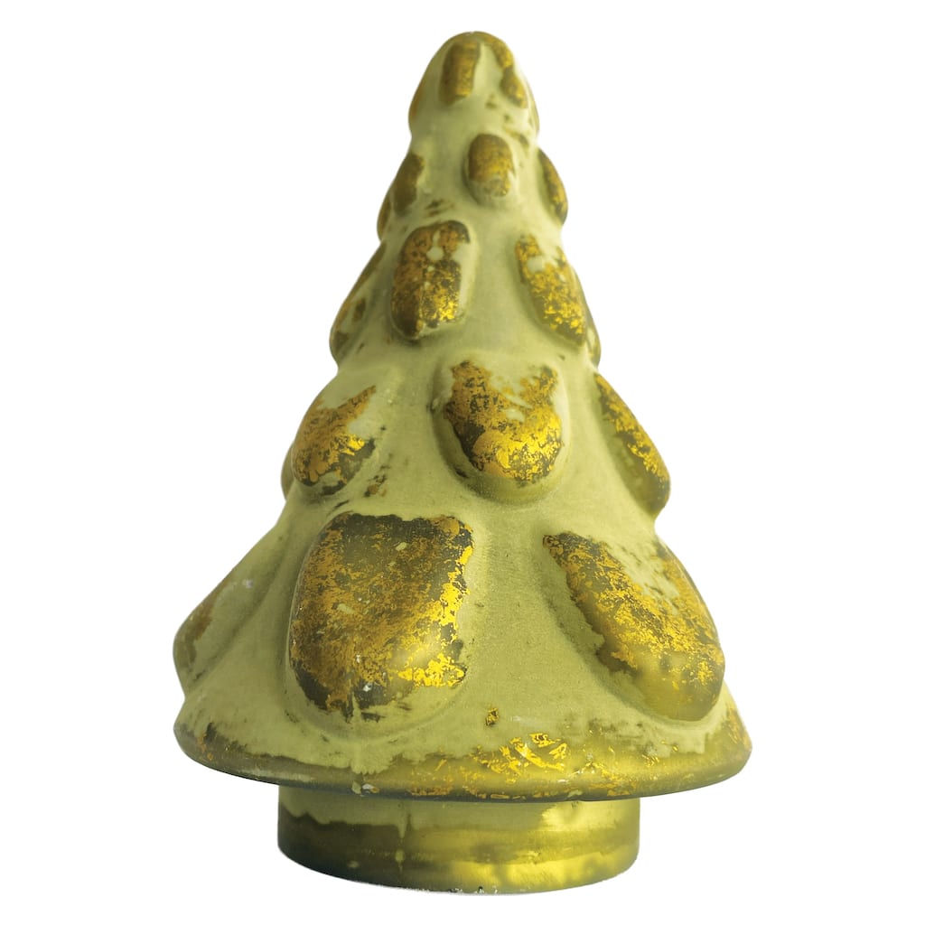 Matte Embossed Glass Tree - Green / Gold