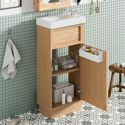 15.75" Bathroom Vanity with Reversible Resin Sink, Adjustable Shelf and Push-to-Open Door