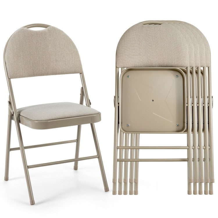 6 Pack Folding Chairs Portable Padded Office Kitchen Dining Chairs-Beige - 18.5" x 20" x 35" (L x W x H)