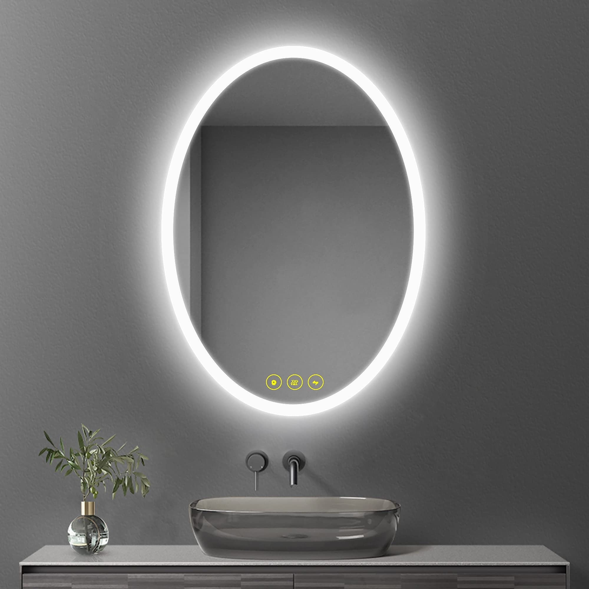LuminaMirror 24x32" Oval Frameless LED Anti-Fog Dimmable Bathroom Vanity Mirror - Clear - 24x34"