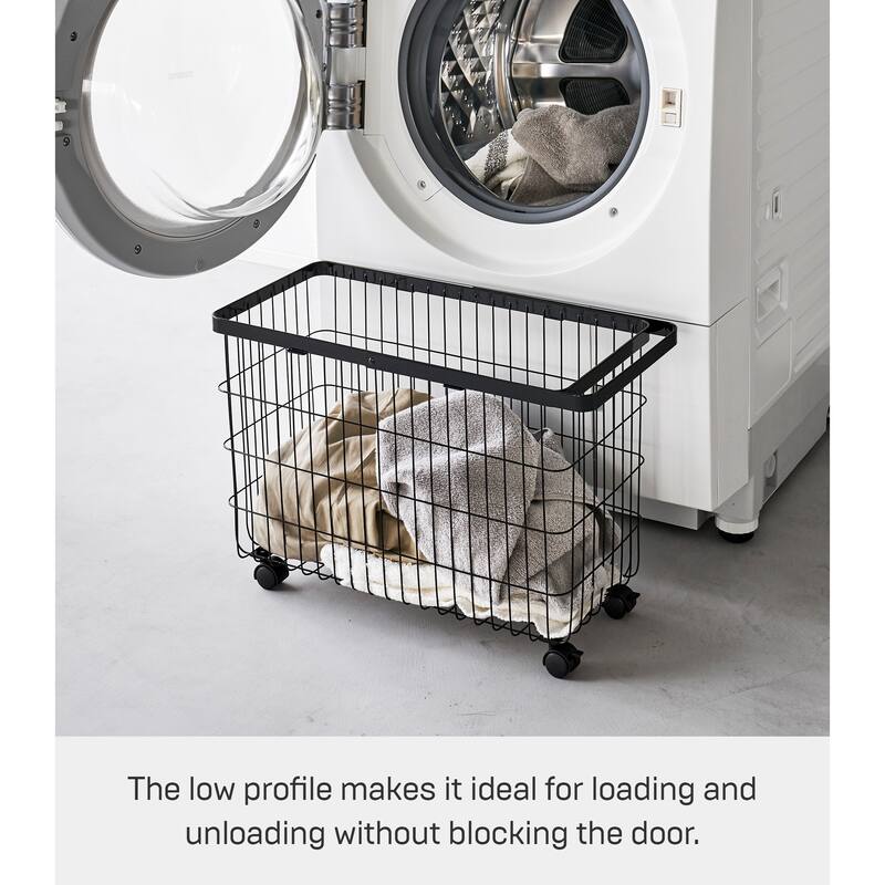 Yamazaki Home Rolling Wire Basket, Steel, 9.8 gallons, 35 liters, Holds 11 lbs - L 9.8 x W 21.5 x H 14.8 inches