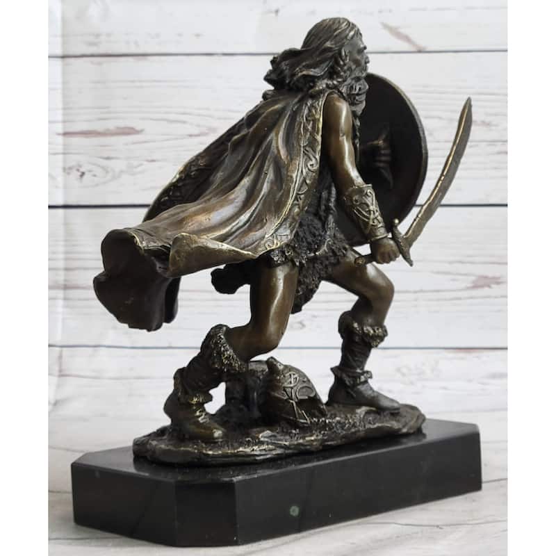 Bronze European Warrior With Sword Sculpture Rare Marble Base Figurine Home Deco