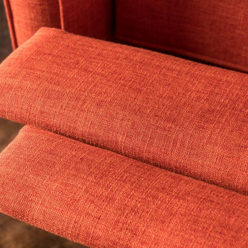 Orange Fabric Mid-Century Upholstered Push Back Recliner with Footrest, Button-tufted Backrest, Beech Wood Legs