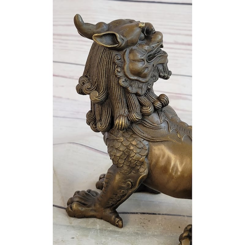 Folk Chinese Bronze Evil Talisman Guardian Door Lion Fu Foo Dog Statue Sale Gift