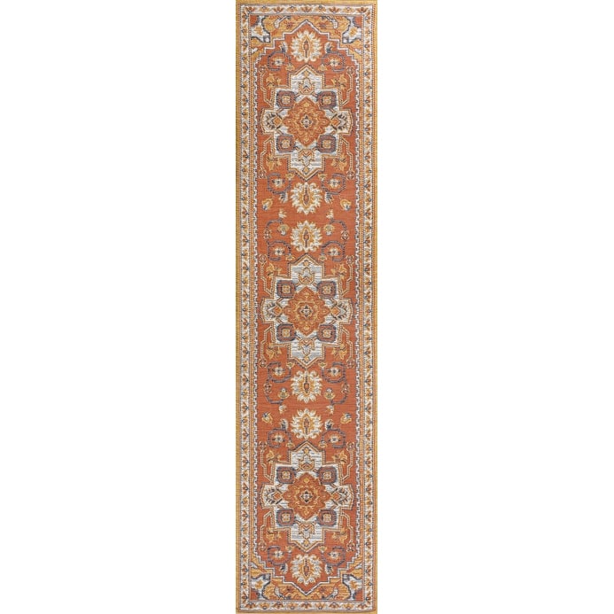 JONATHAN Y Reversible Danae Traditional Vintage Medallion Machine-Washable Terra/Blue/Cream Indoor/Outdoor Rug