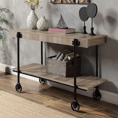 1pc Sofa Table Natural Tone Slat Design Console Table
