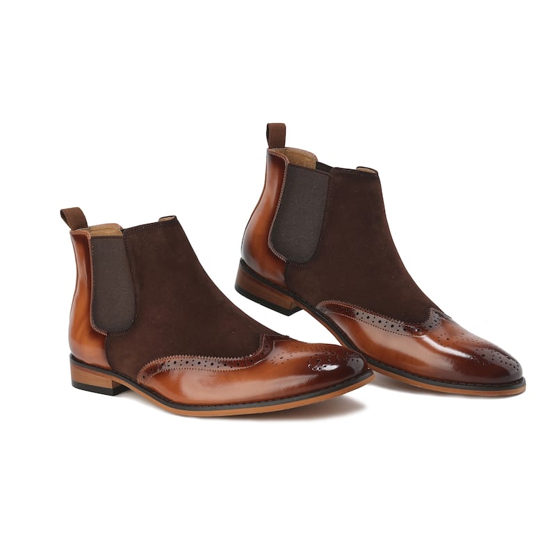 Gino Vitale Mens Wingtip Brogue Two-Tone Chelsea Boots - Brown/Brown - 11