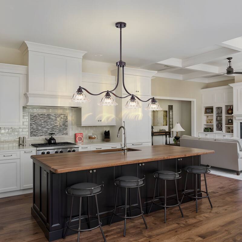 Starsky 4-Light Unique Flower-Shaped Crystal Glass Unique Oil Rubbed Bronze Kitchen Island Pendant