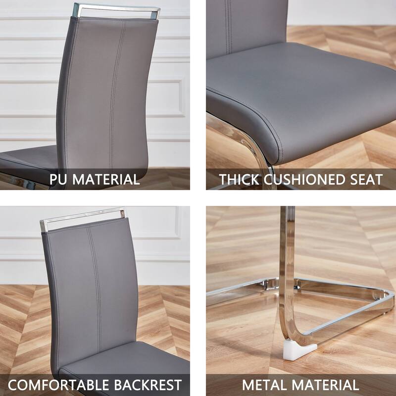 Modern PU Faux Leather High Back Dining Chairs with C-shaped Tube Chrome Metal Legs