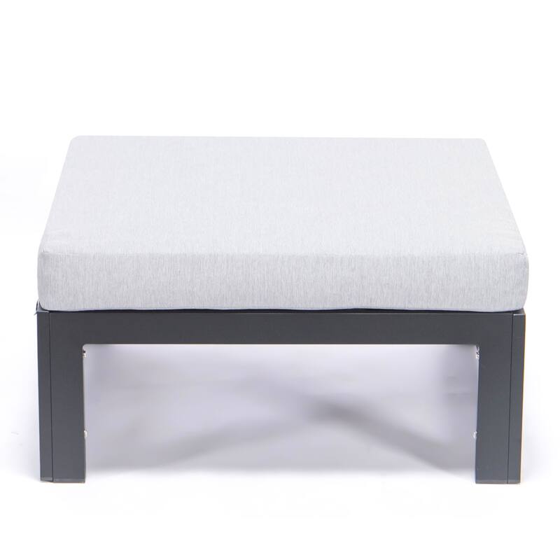 Chelsea Patio Ottoman in Black Aluminum with Cushions Set of 2 by LeisureMod