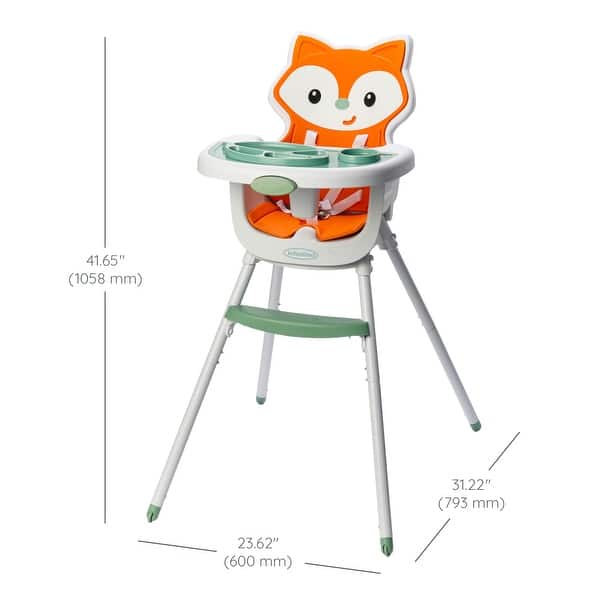 dimension image slide 1 of 5, 4-in-1 Convertible High Chair, Fox-Theme, Space-Saving Design, Booster and Toddler Chair for Infants & Toddlers 3M-36M