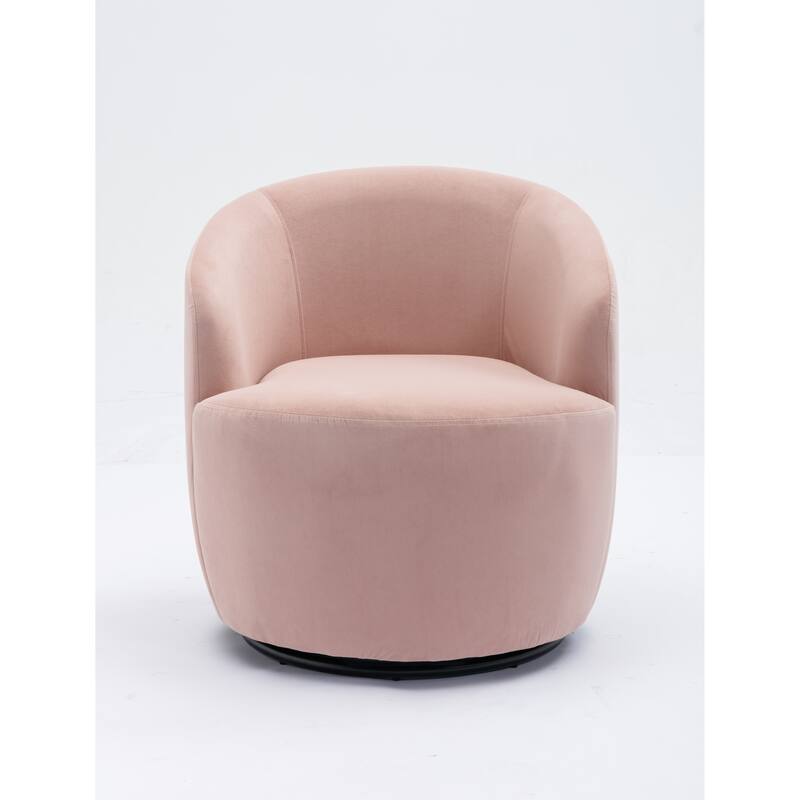 Velvet Swivel Barrel Chair with 360° Black Metal Base