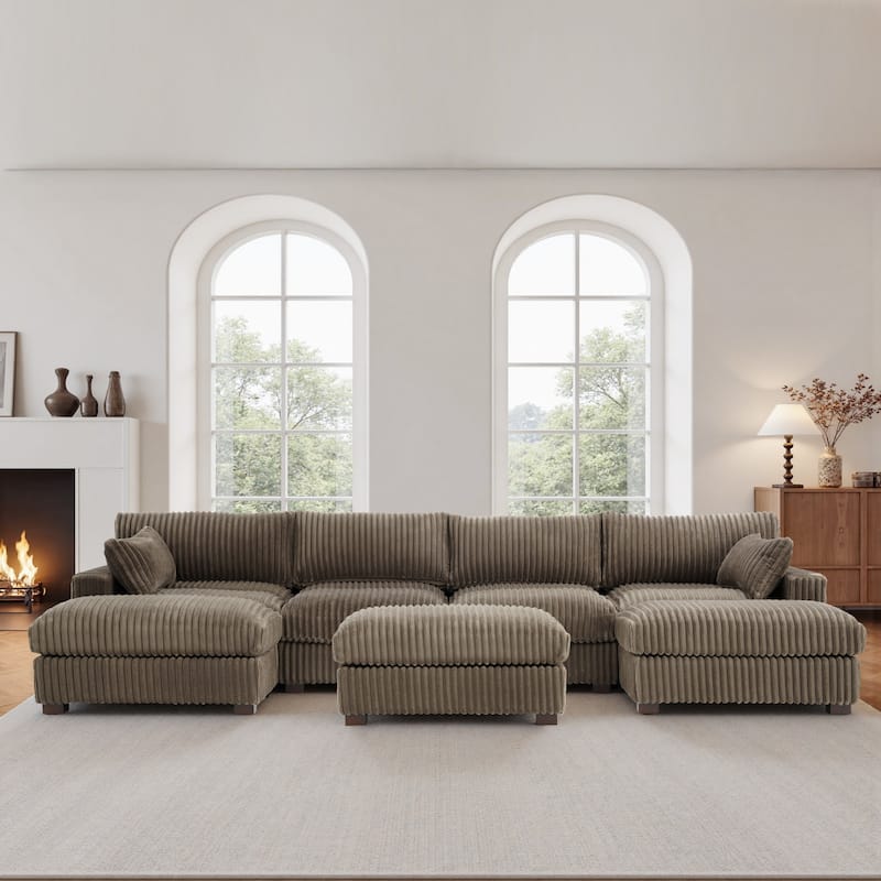Oversied Plush Corduroy Fabric Modular Sectional Sofa with Chaise, Ottoman