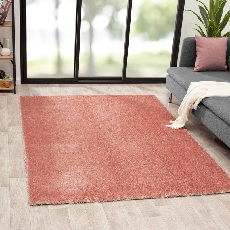 Luxe Weavers Solid Plush Shag Area Rug - 8' x 10' - Blush