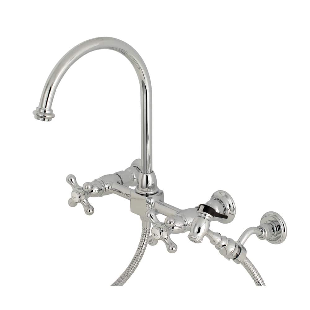 Kingston Brass Restoration Wall Mount Bridge Kitchen Faucet with Brass Sprayer