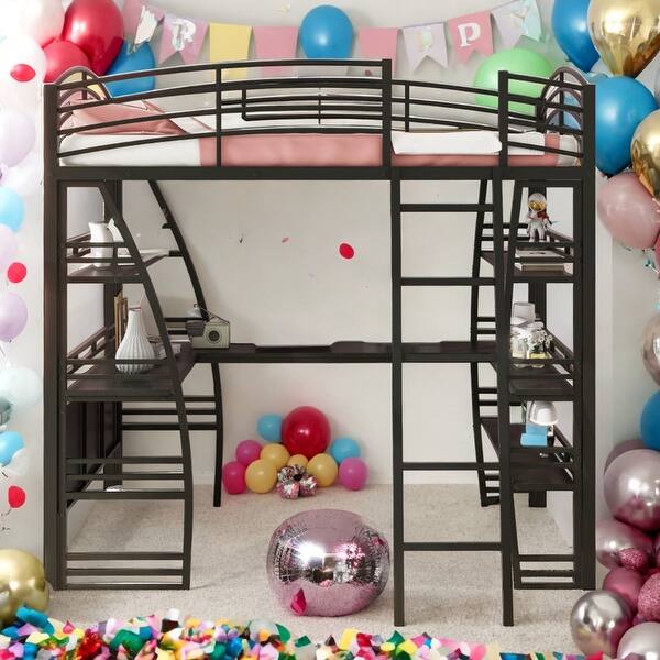 slide 2 of 12, Twin Size Loft Bed With Shelves,Desk,Sockets,USB Ports,Wireless Charging Black