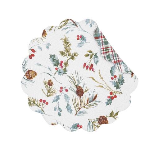 Edith Round Quilted Reversible Holly Botanical Placemat Set of 6 - Set of 6