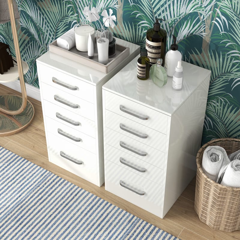 Roseanne Glam White 5-Drawer Wood Makeup Vanity Dresser (Set of 2) by Furniture of America