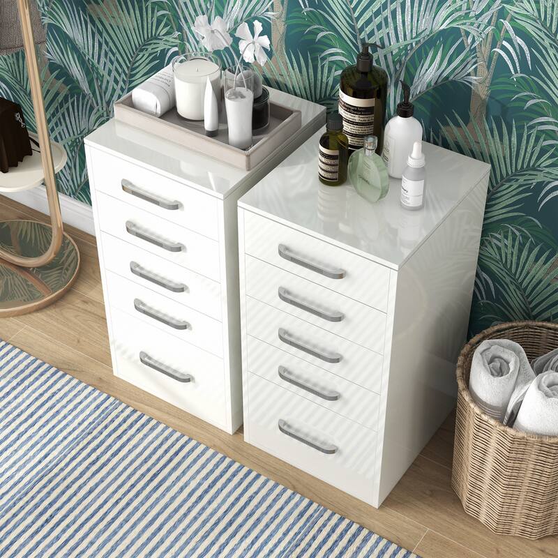 Roseanne Glam White 5-Drawer Wood Makeup Vanity Dresser (Set of 2) by Furniture of America