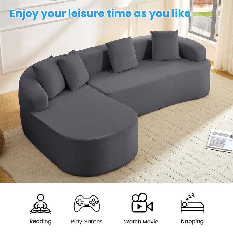 Mixoy 99 inch Chenille L Shape Sectional Sofa with Curved Chaise,Modern Cloud 3 Seater Sofa Couch - 99.2''*59.1''*26.4''