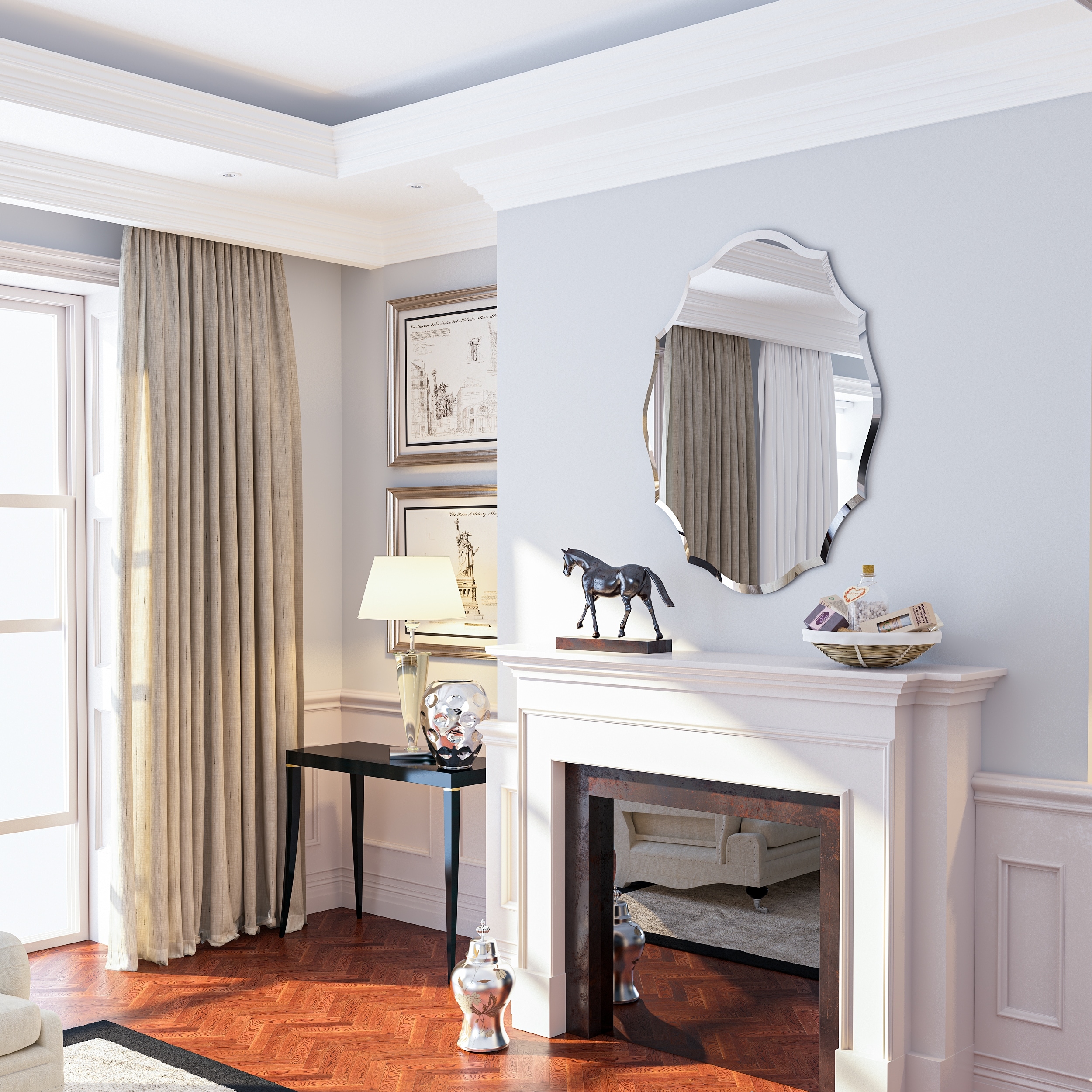 Beveled Accent Frameless Wall Mirror Frameless Scalloped Oval Mirror