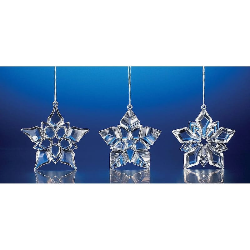 12 Clear Icy Crystal Decorative Christmas Star Ornaments 3"