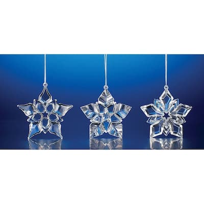 12 Clear Icy Crystal Decorative Christmas Star Ornaments 3"
