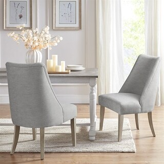 Teny Dining Chair Set of 2 | Light Gray Seat | Open Rail Back | Oak Brown