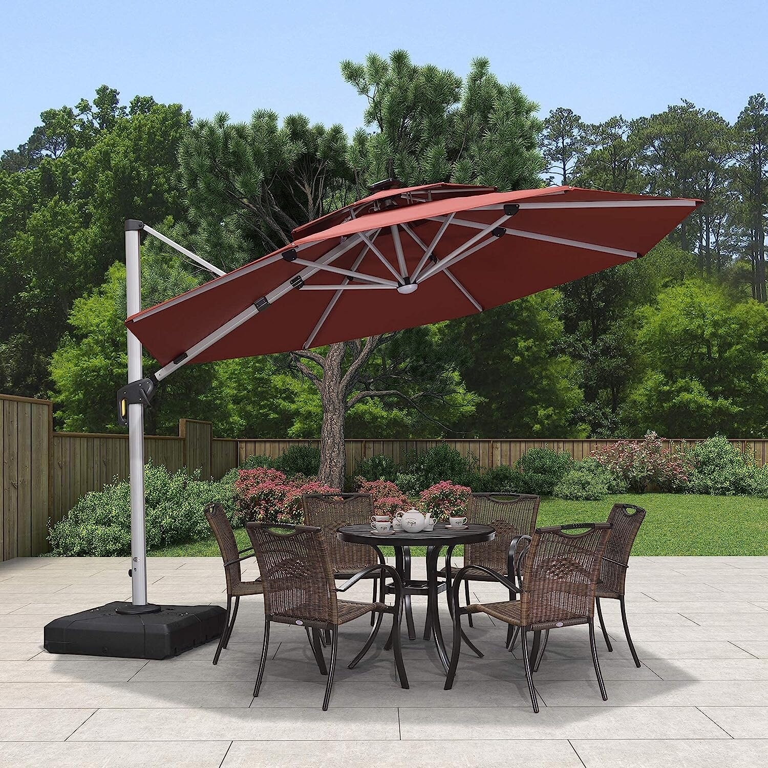 PURPLE LEAF 11 ft Round Aluminum Patio Cantilever Umbrella With LED Lights  - On Sale - Bed Bath u0026 Beyond - 37529961