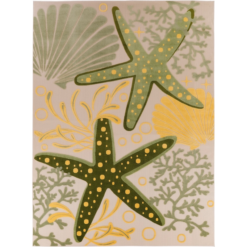 Nourison Aloha Coastal Starfish Indoor/Outdoor Area Rug - 9' x 12' - Green/Yellow