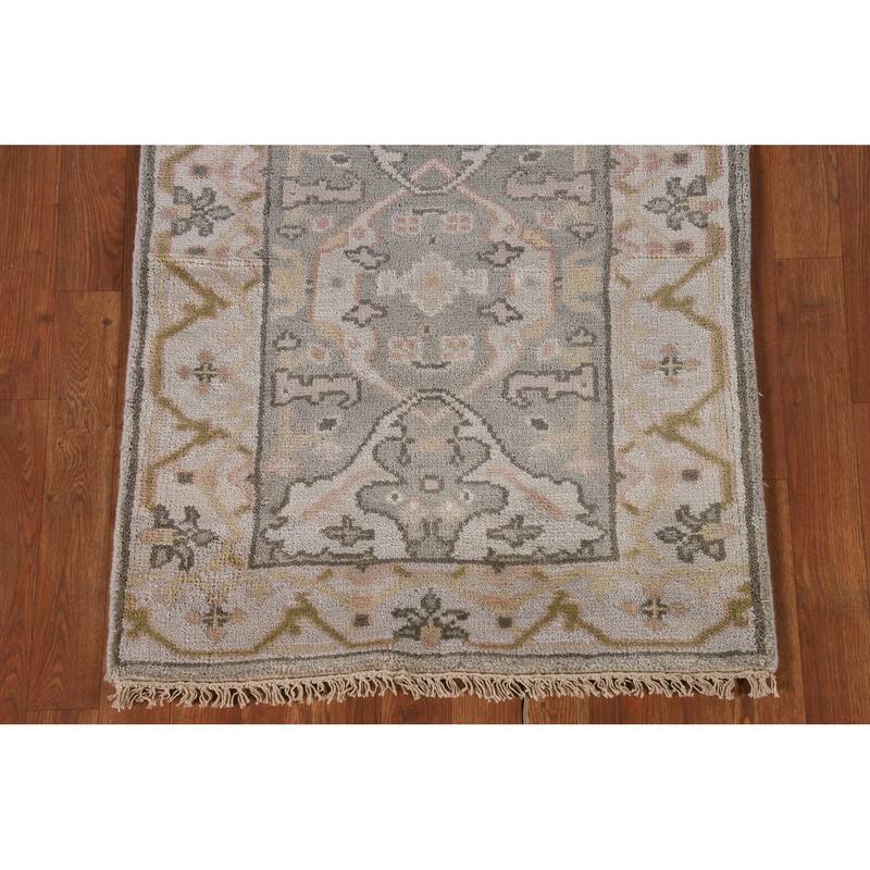 Floral Grey Oushak Oriental Runner Rug Handmade Wool Carpet - 2'7"x 9'11"