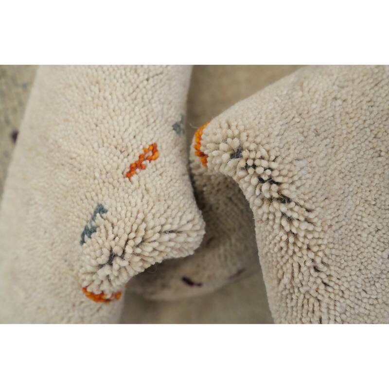 Hand Knotted Oriental 100% Wool Carpet Tribal Animal Pictorial Beige & Ivories Gabbeh Area Rug - 4' 9'' X 3' 0''