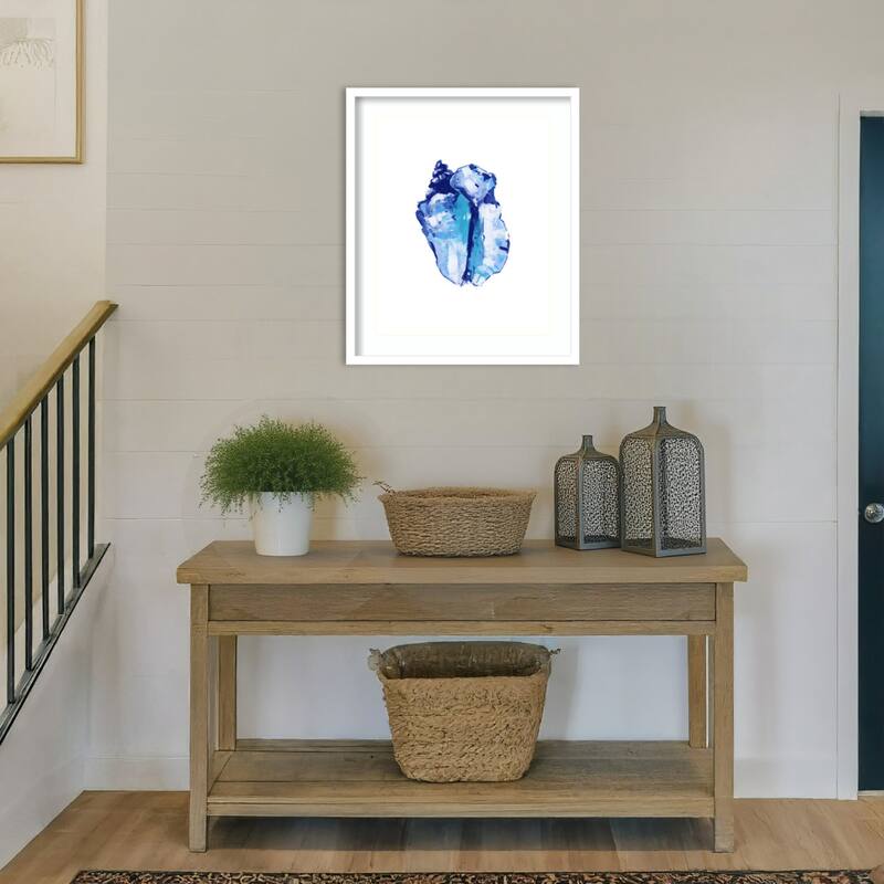 Blue Seashell On White Background No. 1 by Cartissi Wood Framed Wall Art Print