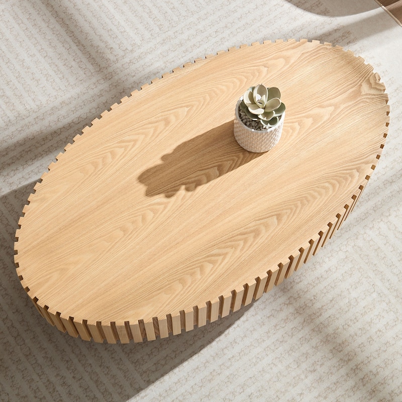 Modern Contermporary Natural Oval Accent Coffee Table with Sturdy Pedestal, MDF for Living Room No Assembled