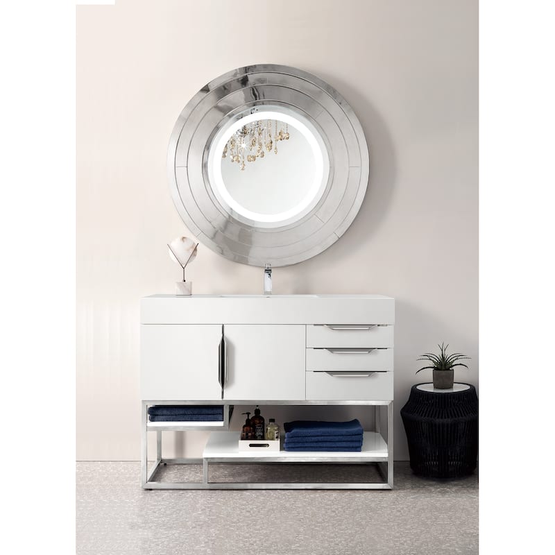 James Martin Vanities Columbia 48" Single Vanity, Glossy White with Brushed Nickel Hardware