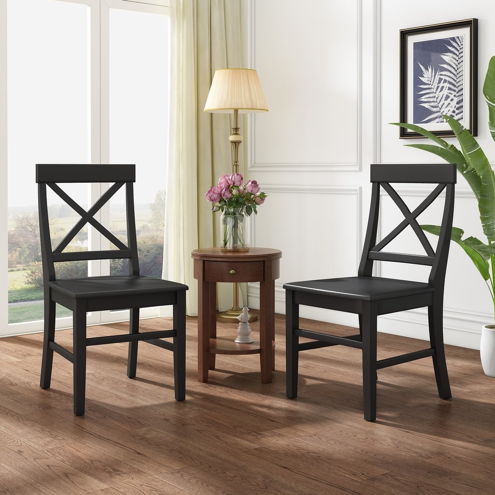 Acacia Wood Dining Chairs Set of 2, Side Chair with X-Shaped Backrest
