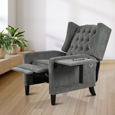 Modern Tufted Push Back Recliner Chair with Foldable Side Table and USB Charging Ports for Living Room or Bedroom