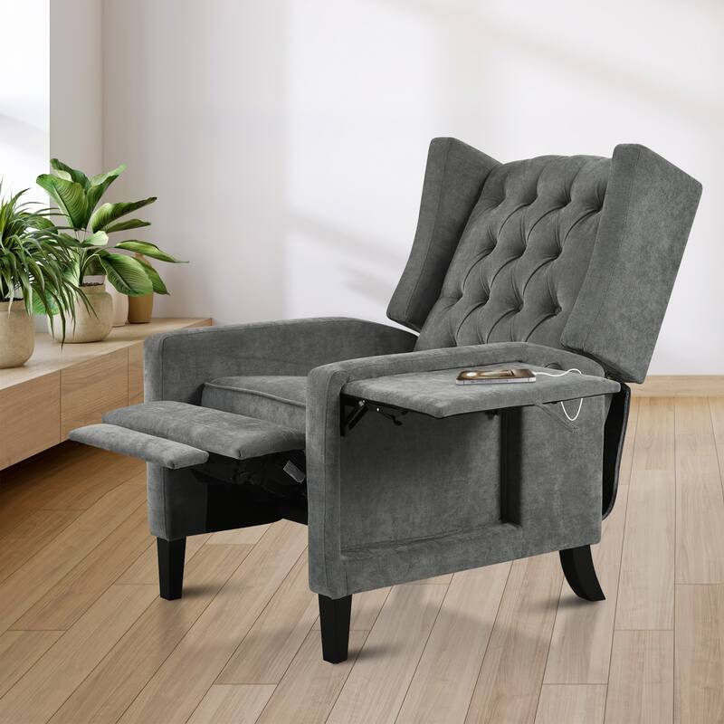 Pushback Recliner with Foldable Side Table & USB Ports - Gray